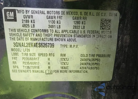 2014 Chevrolet Captiva Sport 2Ls from USA, damaged, VIN 3GNAL2EK4ES626739